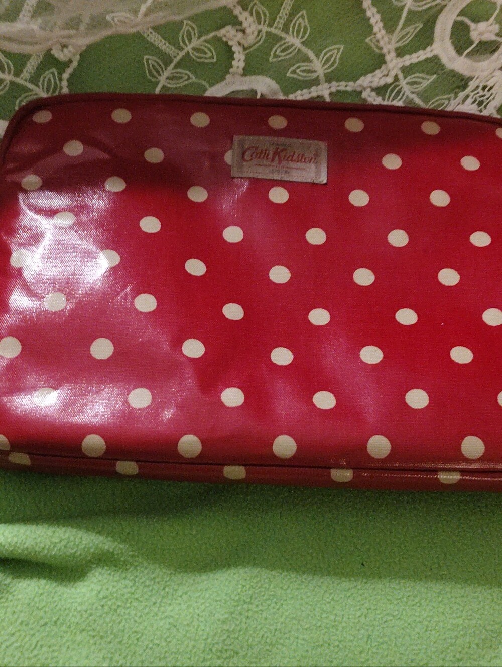 Epic Cath Kidston Vintage Dark Red Creamy Yellow Polka Dot Book Bag Pouch/Sleeve